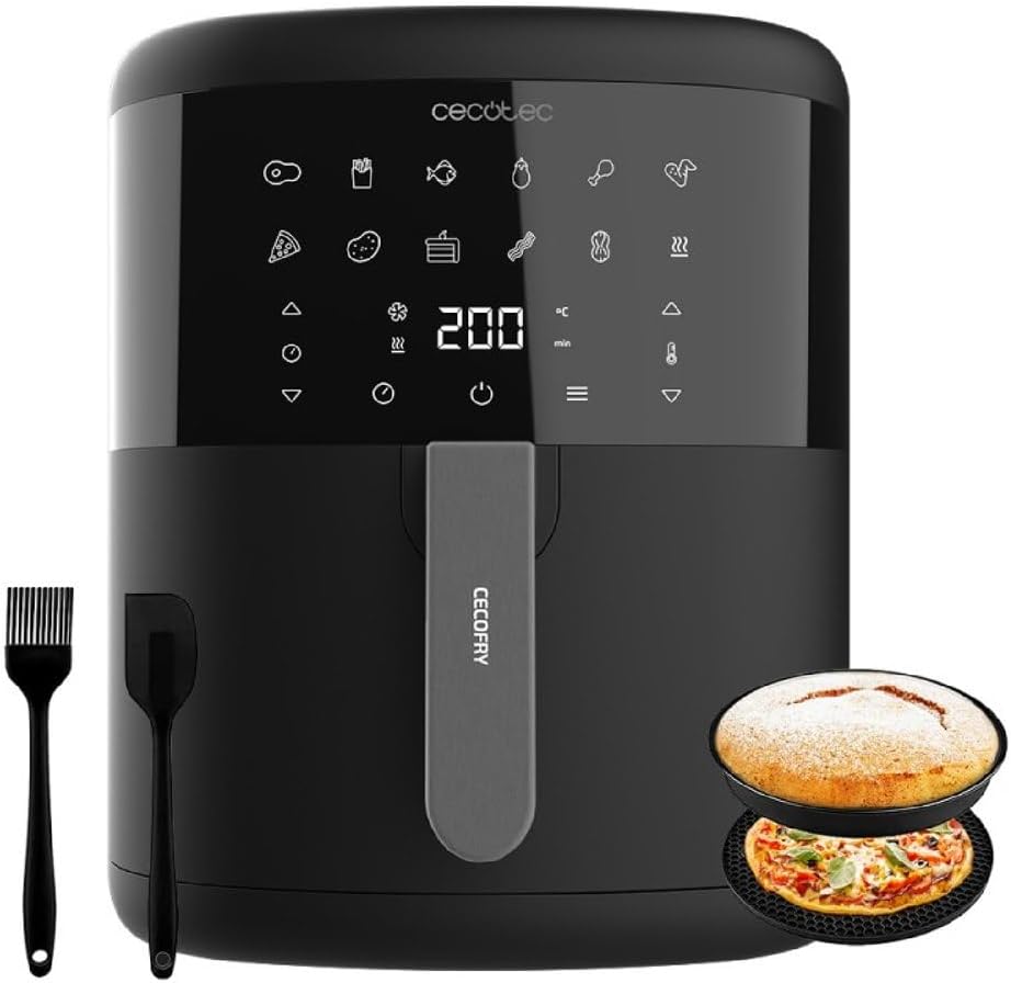 Cecotec Freidora de Aire sin Aceite de 6 L Air Fryer con Accesorios Cecofry Bombastik 6000 Full. 1700 W, Tecnología PerfectCook, Temperatura y Tiempo Regulables, Control Táctil, 12 Modos