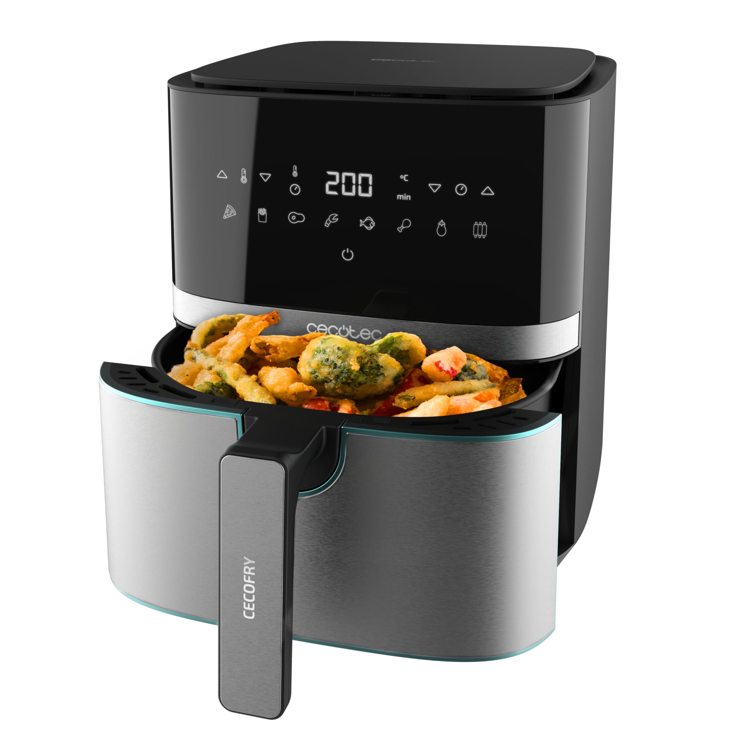 Cecotec Freidora de Aire sin Aceite de 6 L Air Fryer con Accesorios Cecofry Bombastik 6000 Full. 1700 W, Tecnología PerfectCook, Temperatura y Tiempo Regulables, Control Táctil, 12 Modos