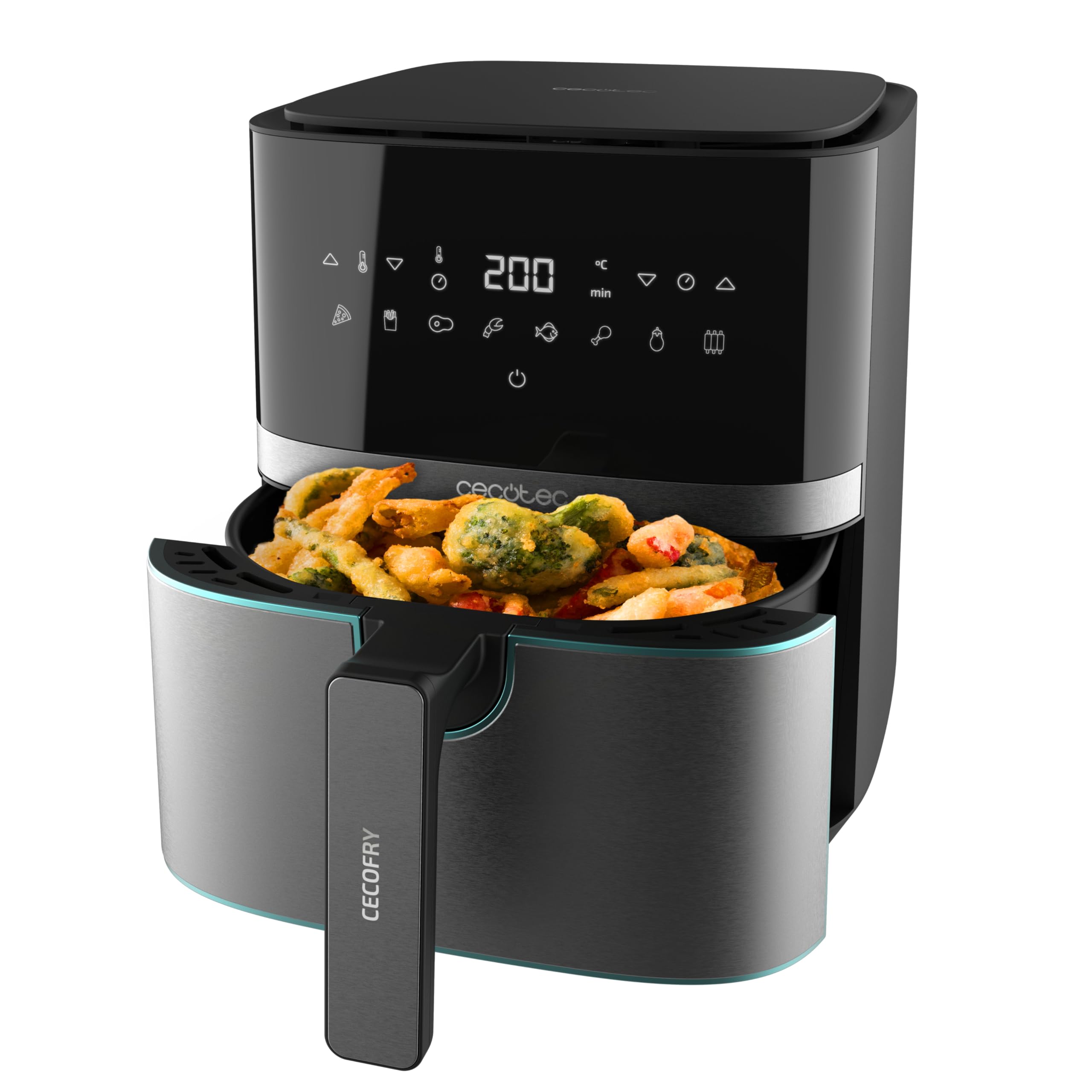 Cecotec Freidora de Aire sin Aceite de 6 L Air Fryer con Accesorios Cecofry Bombastik 6000 Full. 1700 W, Tecnología PerfectCook, Temperatura y Tiempo Regulables, Control Táctil, 12 Modos