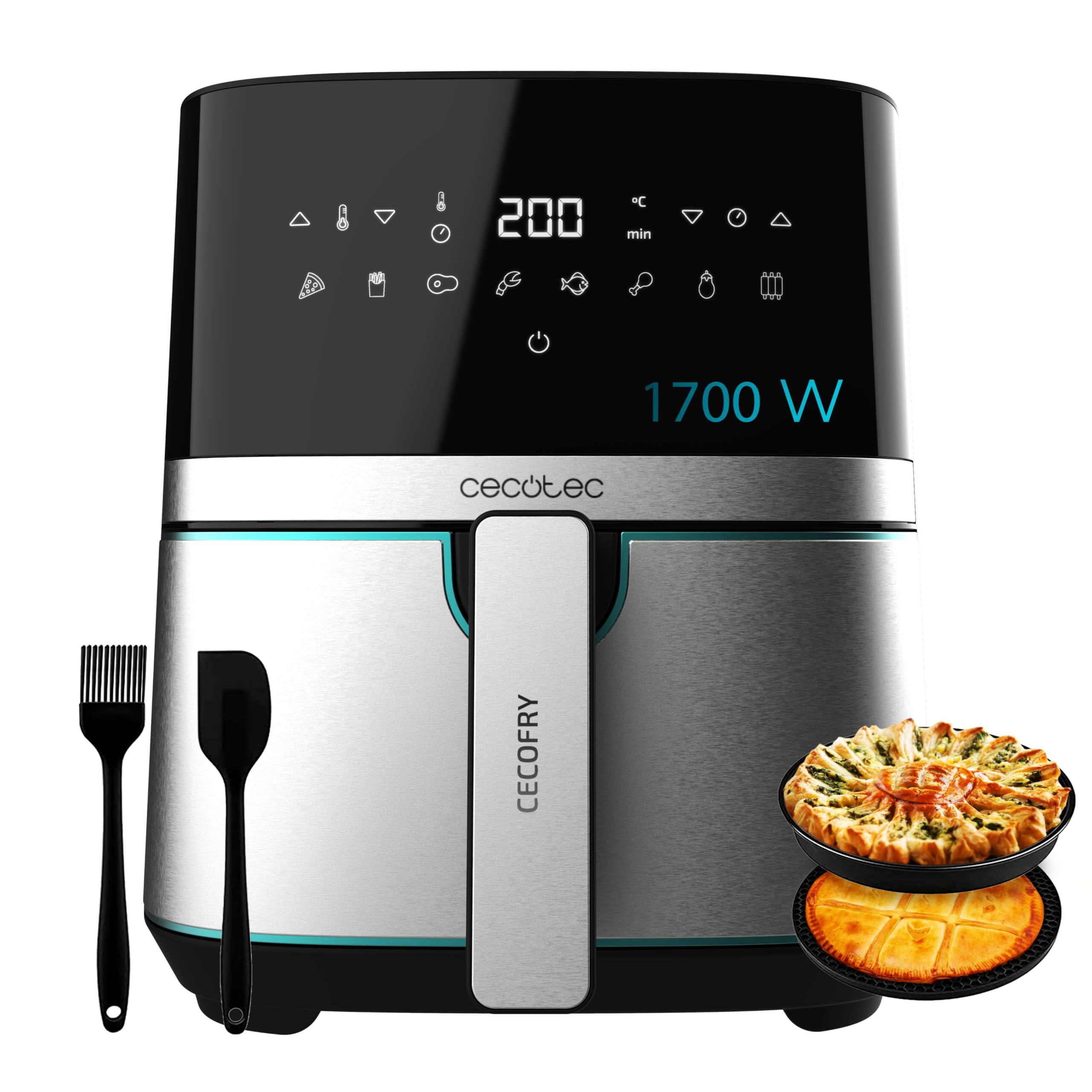 Cecotec Freidora de Aire sin Aceite de 6 L Air Fryer con Accesorios Cecofry Bombastik 6000 Full. 1700 W, Tecnología PerfectCook, Temperatura y Tiempo Regulables, Control Táctil, 12 Modos