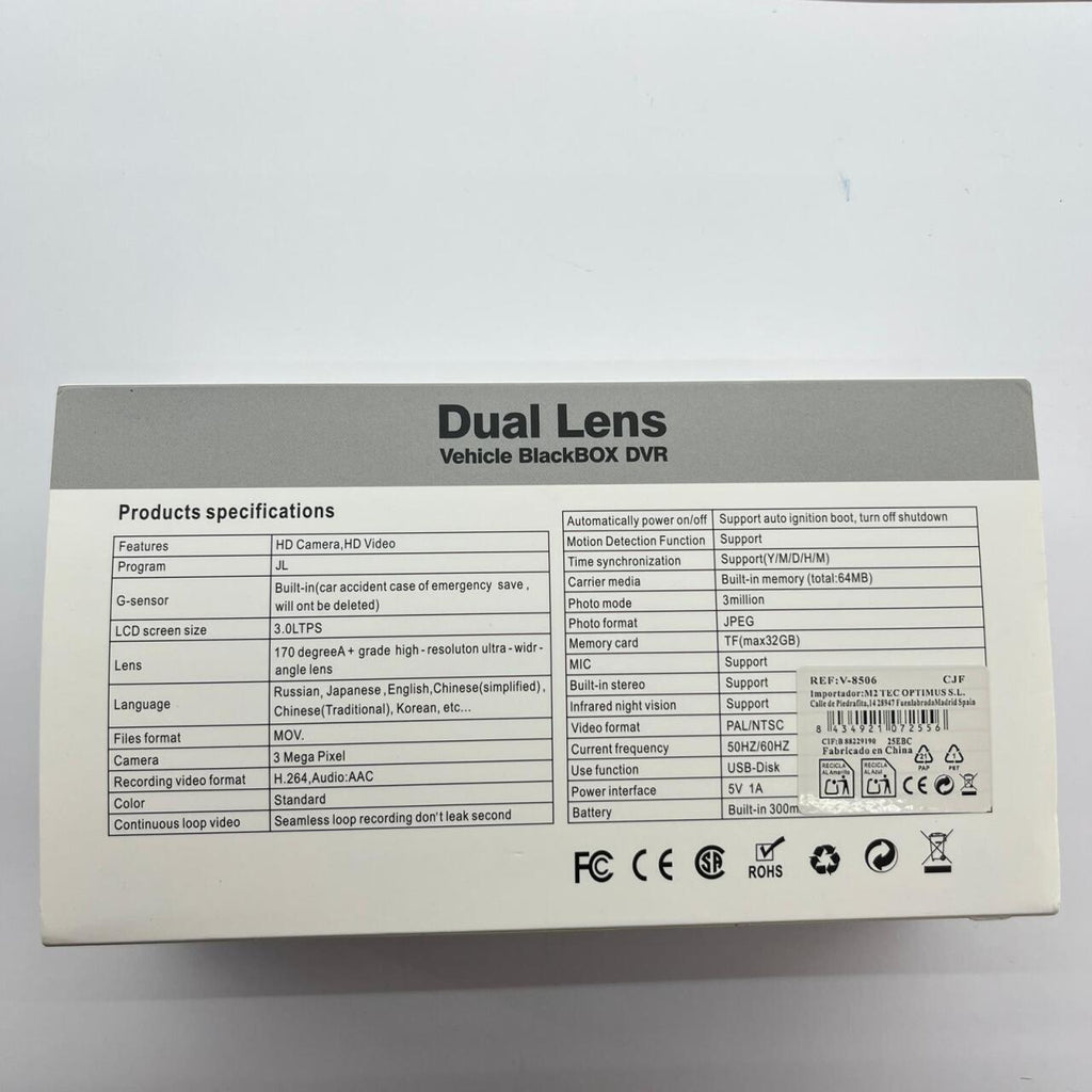 Lente Dual Blackbox DVR para Vehículo 1296p con Pantalla LCD 3” LTPS – Seguridad Avanzada en la Carretera