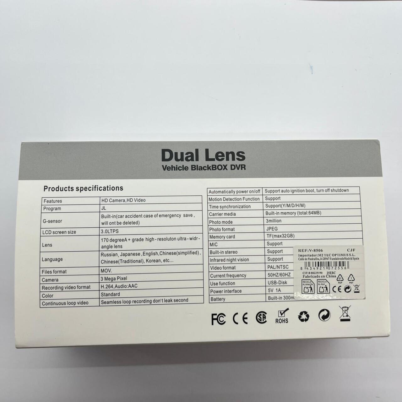 Lente Dual Blackbox DVR para Vehículo 1296p con Pantalla LCD 3” LTPS – Seguridad Avanzada en la Carretera