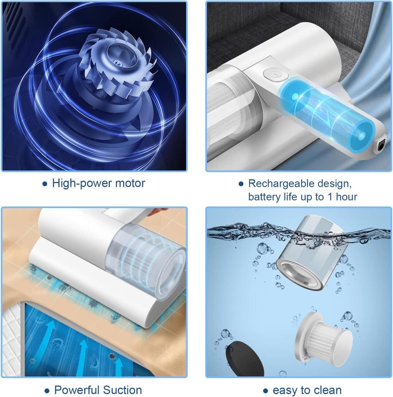 Aspirador de Ácaros 2 en 1 – Potencia de 300W, 2400mAh y Succión de 10.000 Pa