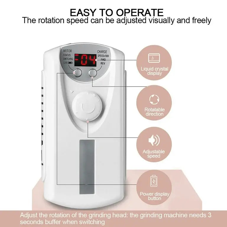 Esmaltadora de uñas 12000 RPM – Potencia Compacta para Manicuras Rápidas